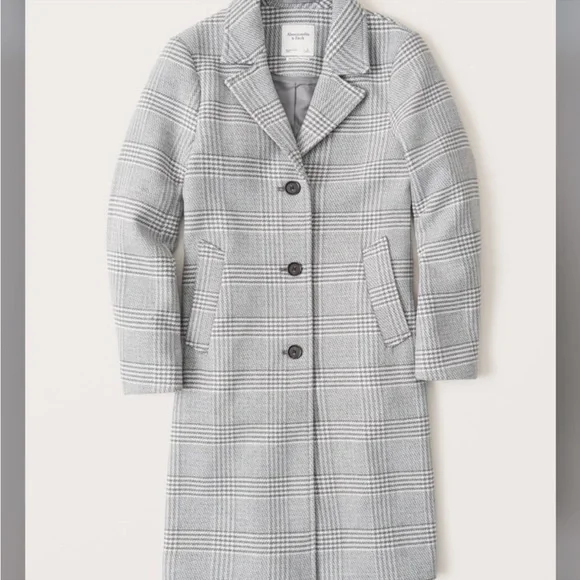 Abercrombie & Fitch Wool Blend The Dad Coat Houndstooth Gray Plaid Size XSP - Picture 16 of 16